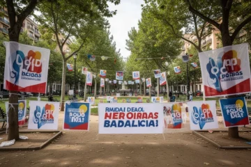 Parque en Badalona preparado para un mitin político