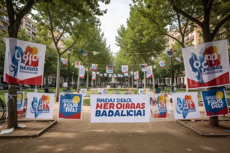 Parque en Badalona preparado para un mitin político