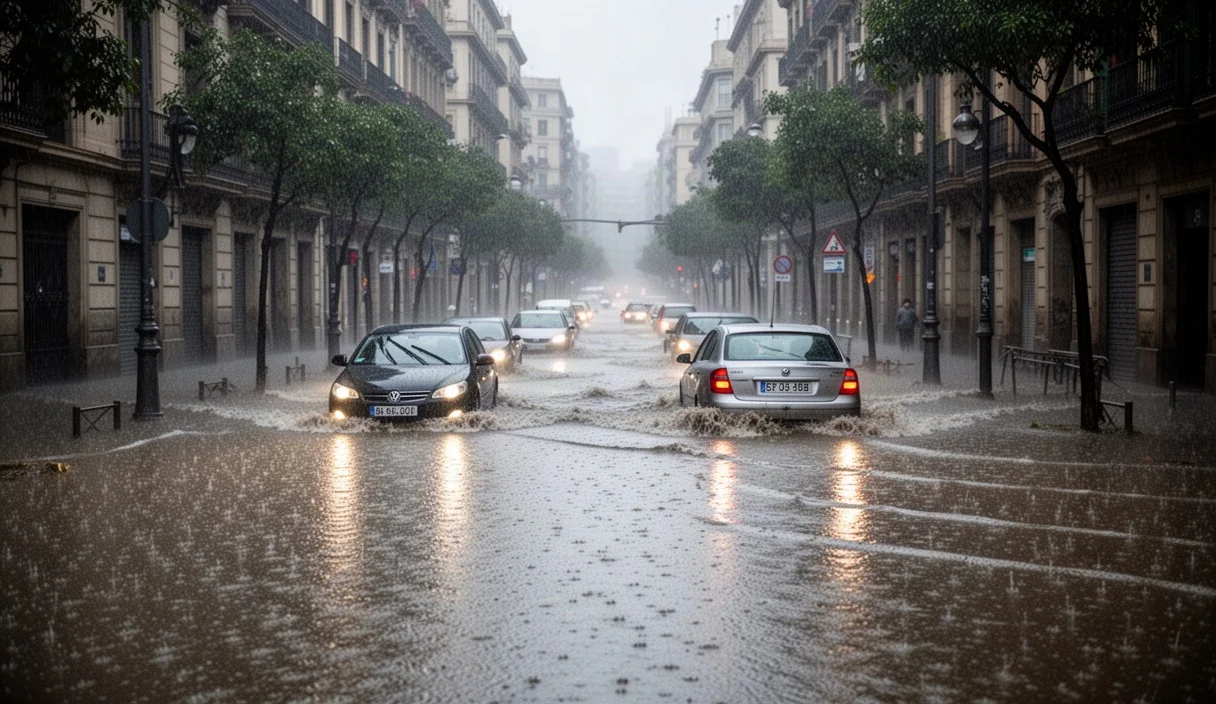 Inundación urbana en Barcelona tras intensas lluvias