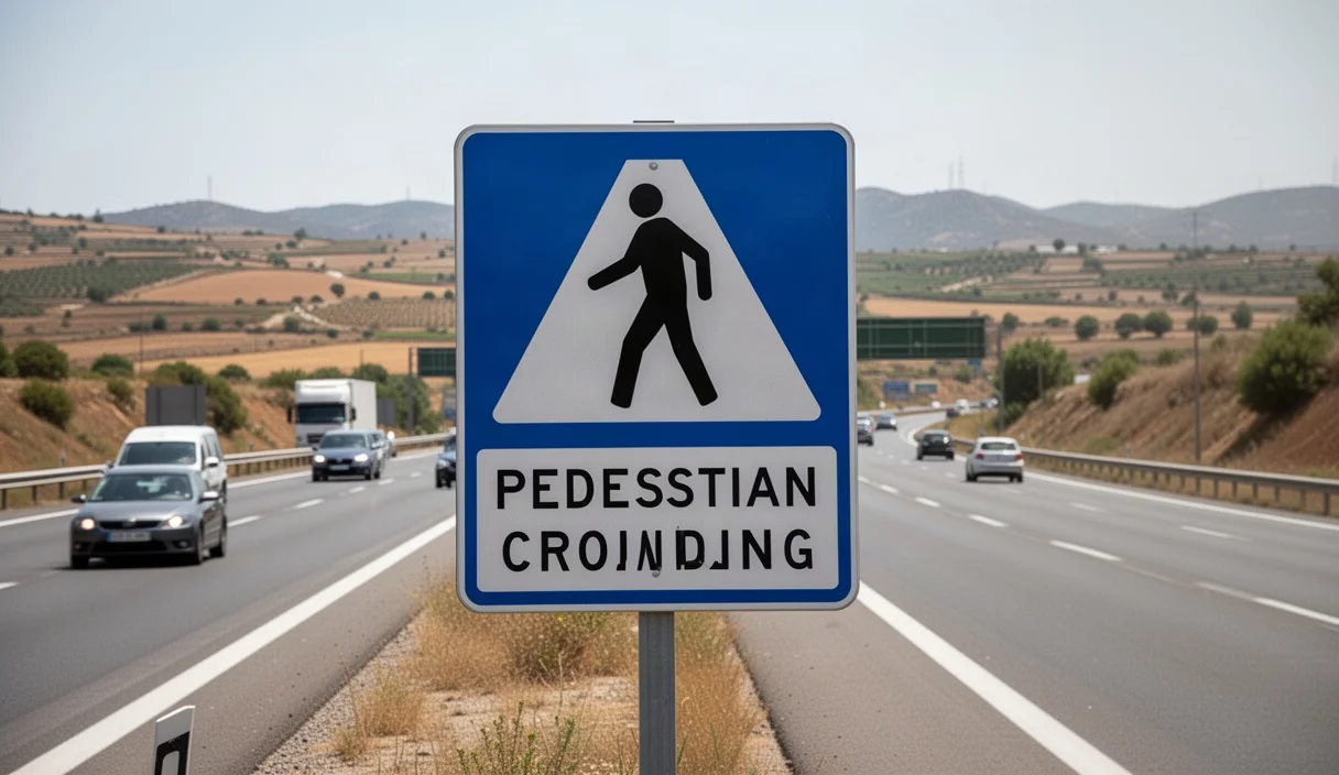 Señalización vial indicando necesidad urgente de cruce peatonal
